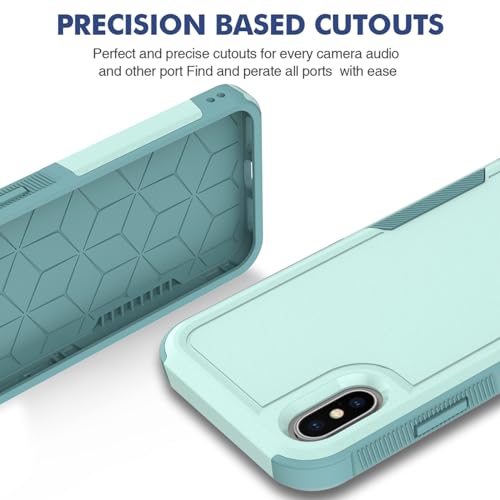 for iPhone X/iPhone Xs Case: Dual Layer Protective Heavy Duty Cell Phone Case Shockproof Rugged Bumper Tough with Screen Protector - Military Grade Drop Tested for Appple iPhone X/iPhone Xs, Green - color: Mint Green (PC) + Mint Green (TPU)