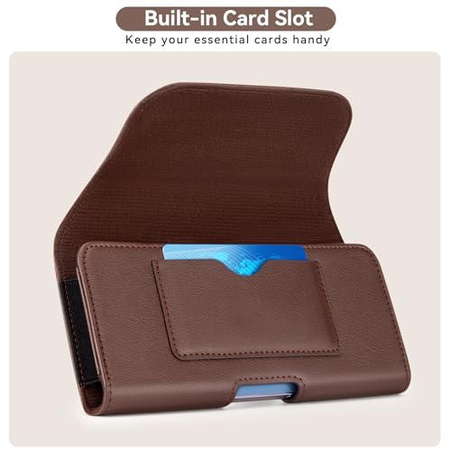 nuoku Cell Phone Holster for iPhone 17/16/15/14/13/12/11 Pro Max Series with Card Solt, Belt Clip Phone Case for Samsung Galaxy Series (Brown) - color: Brown