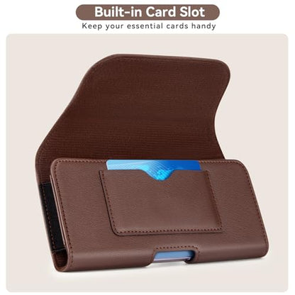 nuoku Cell Phone Holster for iPhone 17/16/15/14/13/12/11 Pro Max Series with Card Solt, Belt Clip Phone Case for Samsung Galaxy Series (Brown) - color: Brown