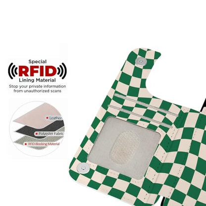 uCOLOR for iPhone 13/14 Wallet Case Magsafe with Card Holder Slot | Compatible with MagSafe,Folio Flip PU Leather Magnetic RFID Design with Camera Lens Protector Green Checkered - color: Green Checkered