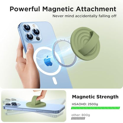 Upgraded Magnetic Phone Grip, Liquid Silicone Soft and Portable, Removable Finger Loop Ring Grip Holder for iPhone, Strong Magnetic Attraction, Compatible with MagSafe Phone Case, Tea Green - color: Tea Green
