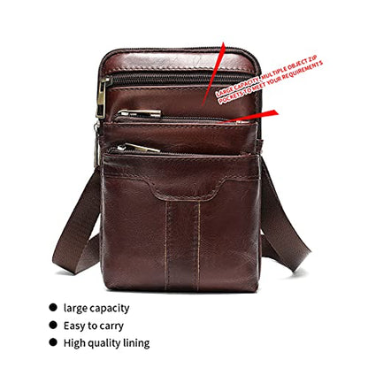 Cell Phone Shoulder Bag Leather Men, Waterproof Phone Waist Bag Messenger Bag Crossbody Purse with Belt Loop Wallet Case - color: Brown