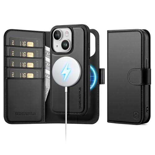 Magnetic 2 in 1 Detachable Compatible with Magsafe iPhone 15 Genuine Wallet Case with Card Holder,Women Men Real Leather Flip RFID Blocking Credit Card Slots Stand Phone Cover,Black - color: Black, size: iPhone 15 - 6.1"