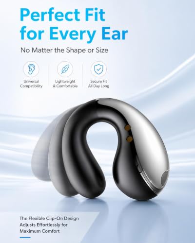 Boytond Ultra Open Ear Earbuds, Comfort Clip On Earbuds, Wireless Bone Conduction Headphones with Bluetooth 5.3, Fast Charging Fast Charging for Running, Sports, and Travel, Mirror Black