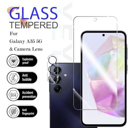 Galaxy A35 HD Clear Tempered Glass Screen Protector + Camera Lens Protectors, [2+2 Pack] [3D Glass] [Anti-Glare] [Bubble-Free] Screen Protector Glass For Samsung Galaxy A35 - size: Galaxy A35