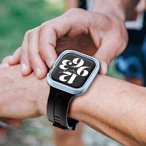 Amizee Rugged Case Compatible with Apple Watch Case Series 9/8/7 45mm SE 3/2/1 Series 6/5/4 44mm, Soft TPU Shockproof Bumper Drop Proof Protective Cover Compatible with iWatch - Light Blue - color: Light Blue, size: 44mm/45mm