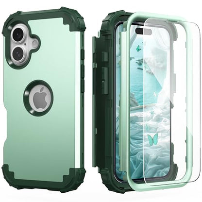 IDweel for iPhone 17 Case with Screen Protector for Men, 3 in 1 Shockproof Slim Fit Hybrid Heavy Duty Hard PC Cover Soft Silicone Bumper Full Body Anti-Fingerprint Case, Mint Green - color: Mint Green