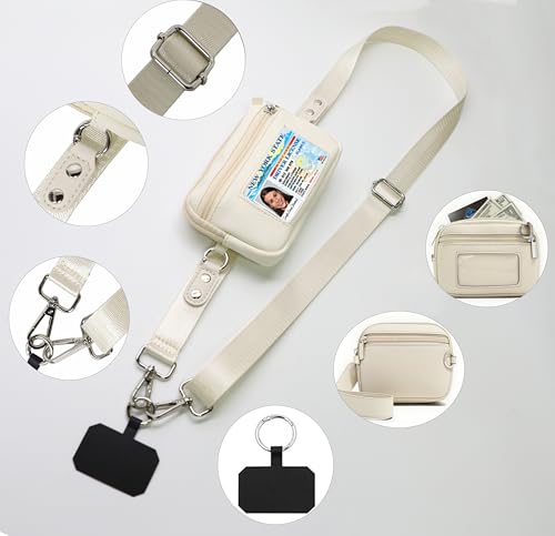 Adjustable Phone Strap Crossbody,Phone Lanyard Crossbody Wrist Strap,phone lanyard with wallet-Beige - color: Beige