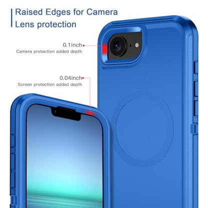 I-HONVA for iPhone 16e Case [Compatible with MagSafe] Shockproof 3-Layer Full Body Protection [Without Screen Protector] Rugged Heavy Duty Cover Case for Apple iPhone 16e 6.1",Sea Blue - color: Sea Blue