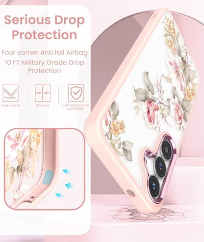 Crystal Clear Flower Pattern Case for Samsung Galaxy S26 FE-Peony | Girl Women Slim Soft TPU + Hard PC Military Grade Protective Phone Cover WithTempered Glass Screen Protector for S26 FE - color: S26 FE-Ranunculus