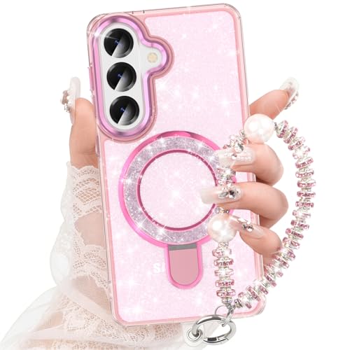 WATACHE for Samsung Galaxy S26 Plus Case, Glitter Sparkle Bling Heavy Duty Shockproof Protective Phone Case with Kickstand, Anti-Scratch Cover Case for Galaxy S26 Plus(Clear Pink) - color: Clear Pink, size: s26 plus case