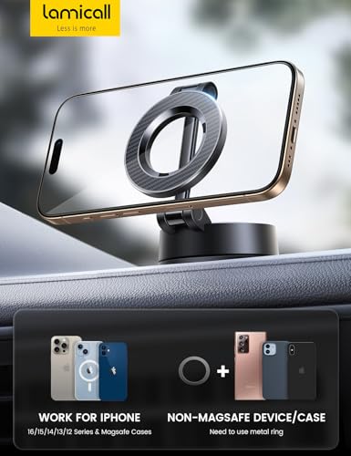 Lamicall for Magsafe Car Mount Dashboard Windshield 70LBS Powerful Suction - color: Carbon Fiber