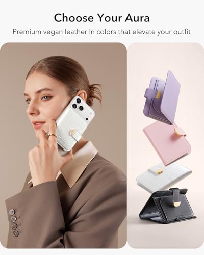 ESR Aura Clutch for MagSafe Wallet for Women, 5 Card Holder, RFID Blocking | MagSafe Sticker Included, Magnetic Wallet Stand for iPhone 17 Pro Max 17e 16 15 14 13 12 Series, Select Samsung Galaxy, White - color: Pearl White