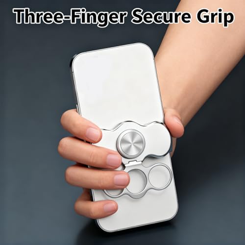 Dual-Ring Three-Finger Back Clip Holder, Magnetic Multipurpose Foldable Phone Grip Holder, 360 Rotation Phone Ring Holder Finger Kickstand, for Car (2pcs Black)