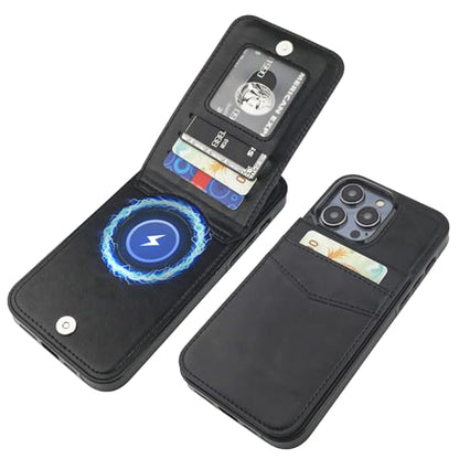 KIHUWEY for iPhone 14 Pro Max Wallet Case Card Holder for MagSafe, Black | Wireless Charging, RFID, Flip PU Leather, Magnetic Clasp, Kickstand, Heavy Duty Protective Cover - color: Magsafe for Black