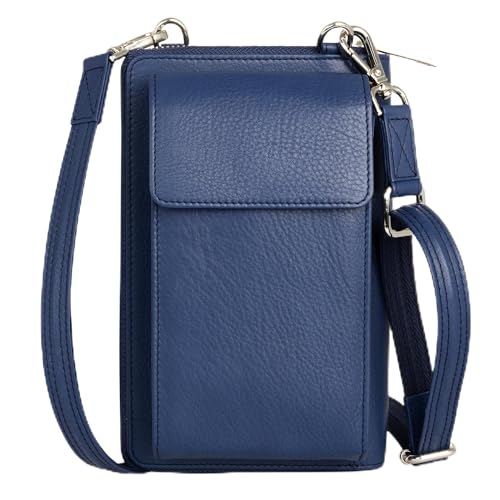 BULL GUARD Crossbody Bag for Women, Leather Phone Wallet Purse with Adjustable Anti Theft Strap & RFID Blocking 12 Card Slots - color: Xtraroom in Sapphire Blue Sunset Refresher