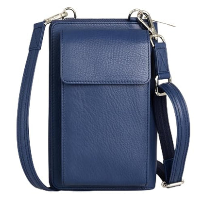 BULL GUARD Crossbody Bag for Women, Leather Phone Wallet Purse with Adjustable Anti Theft Strap & RFID Blocking 12 Card Slots - color: Xtraroom in Sapphire Blue Sunset Refresher