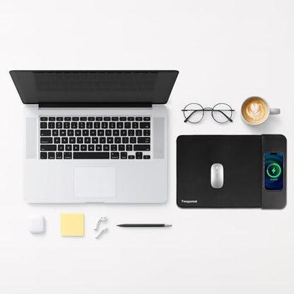 15W Wireless Charging Mouse Pad, 2 in 1 Desk Pad with Non-Slip Rubber Base, Fast Qi Wireless Charger for iPhone/Computers/Home Charging Devices, 12.8 * 8.5in Mouse Pad - Blue - color: Blue