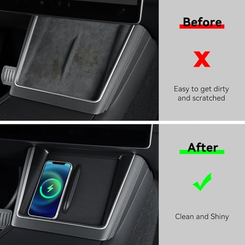 LUCKEASY Wireless Charging Pad for Tesla Model Y Juniper - size: Carbon Fiber Texture - Model Y Juniper 2025 2026