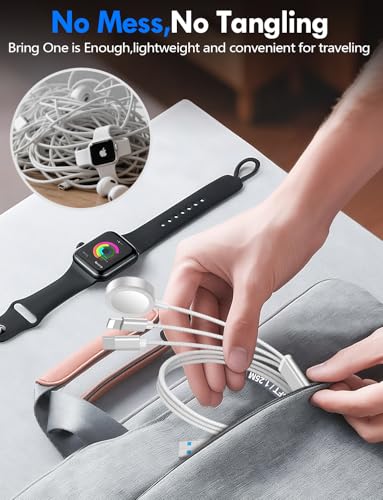 1Pack Travel Essentials for Apple Watch Charger,3-in-2 Multi Charging Cable - color: White, size: 1Pack-4FT