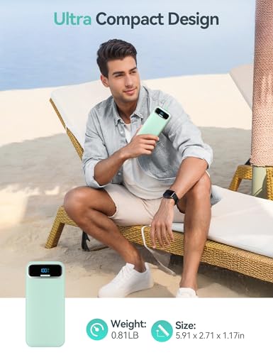aonidi Portable Charger 20000mAh with Built-in Cables&AC Wall Plug, Green - color: Lime
