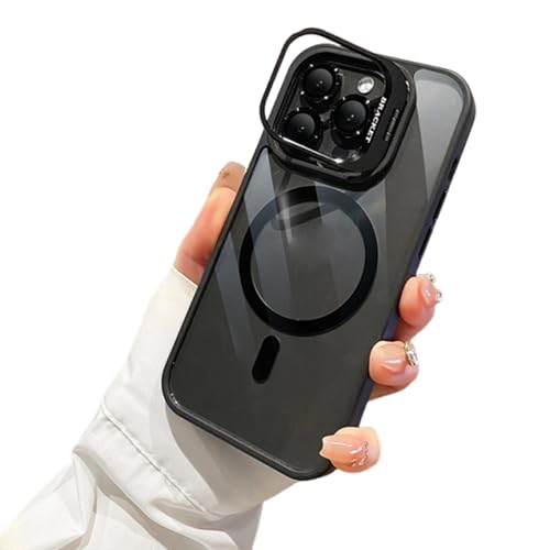 Lens Holder Transparent Case for iPhone16 Pro Max, Anti-Yellowing Soft Edge and Anti-Scratch Hard Back, Shockproof Magnetic Phone Case for 12/13/14/15/16 Pro Max (14Pro,Black)