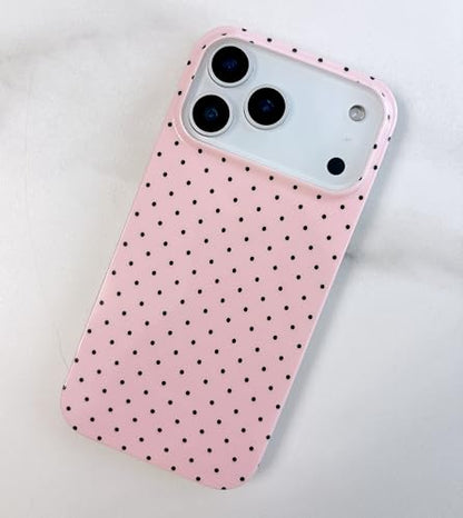 Qokey Compatible with iPhone 17 Pro Max Case, Black Polka Dot TPU Glossy Case, Cute Simple Aesthetics Design for Girls Women, Lightweight Soft Slim Protection Fashionable Cover - Pink - color: Black Dots & Pink