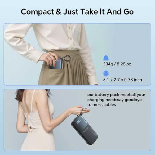 10000mAh Portable Charger Power Bank with Two Cables and Wall Plug