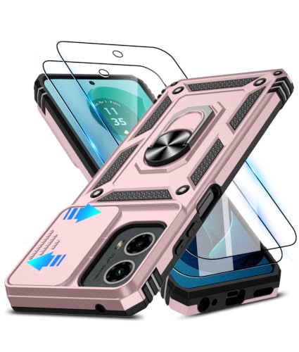 ATUMP for Moto G-5G 2024 Case with Camera Lens Cover & HD Screen Protector(2 Pcs), [10FT Military Grade Drop Protection] Magnetic Ring Holder Protective Cover for Motorola G 5G 2024, Rose Gold - color: Rose Gold, size: Moto G 5G 2024 - 6.6 Inch