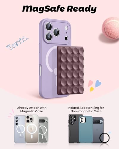 amBand Magnetic Suction Phone Mount for MagSafe Case, Silicone Cup Sticky Grip Holder for iPhone, Removable Hands-Free Selfie/Video for TikTok Influencers, Women Gift, Smoke Violet - color: Smoke Violet