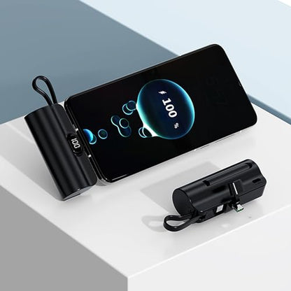 Mini Power Bank,Capsule Power Phone Charger 5500mAh,Portable Charger with Dual USB-C Ports for iPhone17/16/15/15 plus/15 pro/15 pro Max/Android Phone/Samsung/Moto/LG etc (Black) - color: Black