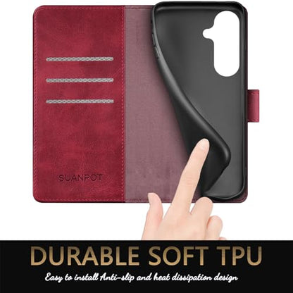 SUANPOT Compatible with Samsung Galaxy S26 Wallet case with RFID Blocking Credit Card Holder,Flip Book PU Leather Protective Cover Women Men for Samsung S26 Phone case Red - color: Red, size: Samsung Galaxy S26