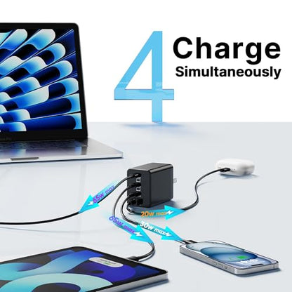 2 Pack 200W USB C Charger Block, Foldable GaN5 Dual 65W Fast Charger USB C - color: Black, size: 2 Pack