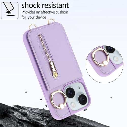 Crossbody Wallet Case for iPhone 11 with Lanyard Strap Card Slot Holder RFID Blocking Ring Kickstand,Magnetic Flip Folio Zipper Purse Case, PU Leather Cover Handbag,Purple - color: Purple, size: iPhone 11(6.1")