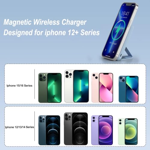 AOGUERBE Magnetic Power Bank, 10000mAh Wireless Portable Charger with Stand - color: Light Blue