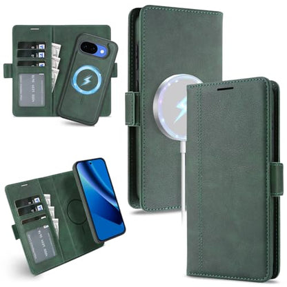 for Google Pixel 10a Wallet Case Compatible with Magsafe, 2 in 1 Leather Flip 3 Card Holder Magnetic Detachable Cover Q1 (Green, Google Pixel 10a) - color: Green, size: Google Pixel 10a