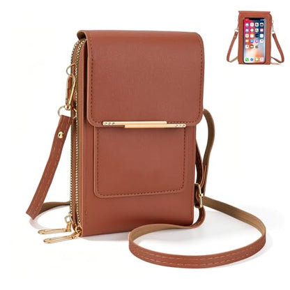 Touchscreen Phone Crossbody Bag,Touch Screen Crossbody Phone Purse,Touchscreen Crossbody Phone Wallet,Compact and Portable - color: Brown