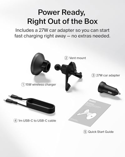 Belkin Qi2 15W Magnetic Wireless Vent Mount, Fast Charging Car Charger - style: Vent Mount