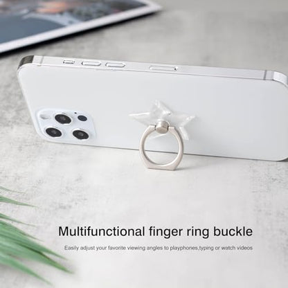 [2 Pack] Transparent Finger Ring Cell Phone Ring Holder Stand,360 Degree Rotation and 180 Degree Adjustable Finger Ring Kickstand with Polished Electroplated Phone Grip-Pentagram