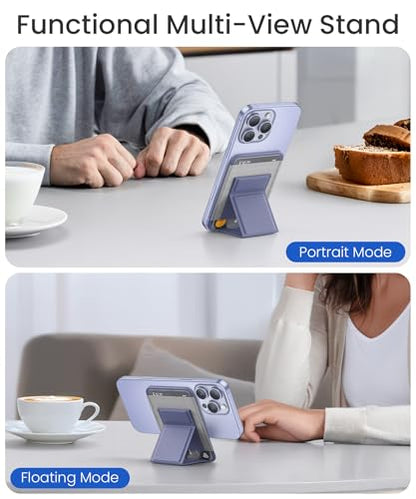 GONEZ for MagSafe Wallet with Stand, Stronger Magnetic Card Holder for iPhone 16/15/14/13/12 Series, Premium Leather Phone Wallet with RFID Blocking, 1 Slot, Fit 5 Cards, Lavender Gray - color: LAVENDERGRAY