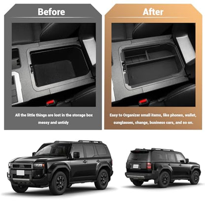 Compatible with Toyota Land Cruiser 250 Center Console Tray for Toyota Land Cruiser Accessories for 2024 2025 Toyota Land Cruiser 1958/Land Cruiser Middle Console Tray Double Layer (Not Fit Cool Box) - size: 3) Land Cruiser 2024-2027 Double Layer Tray