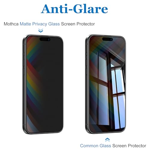 Mothca Matte Privacy Screen Protector for iPhone 15 Pro [6.1 inch] with Easy Installation Tool, Anti Spy Anti Glare Full Coverage Tempered Glass Film, Anti-Fingerprint, Case Friendly, Smooth as Silk