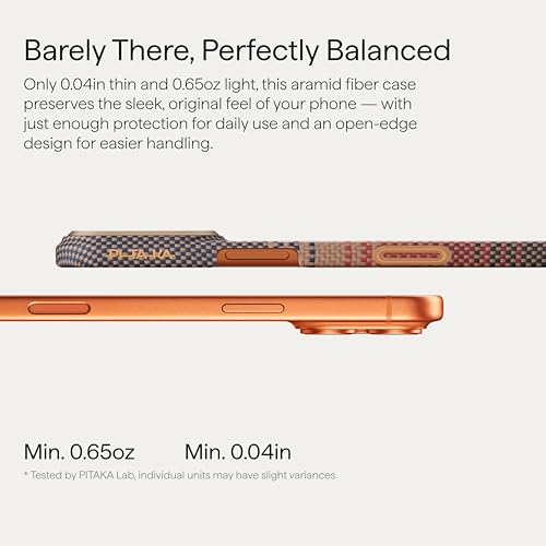 pitaka for iPhone 17 Pro Case 6.3" with Camera Control Button, Compatible with MagSafe, Ultra-Slim Case with Caseless Touch Feeling, 1500D Aramid Fiber Woven, Sunset - color: Sunset