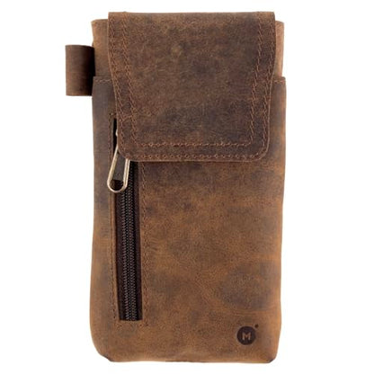 Moonster Leather Phone Holster – Genuine Full-Grain Leather for iPhone 17/16/15/14 Pro Max & Plus, Galaxy S25/S24 Ultra – Slim Belt Clip Phone Pouch with Magnetic Closure, Fits Thick Cases – 7” x 3.5” - color: Brown Vertical
