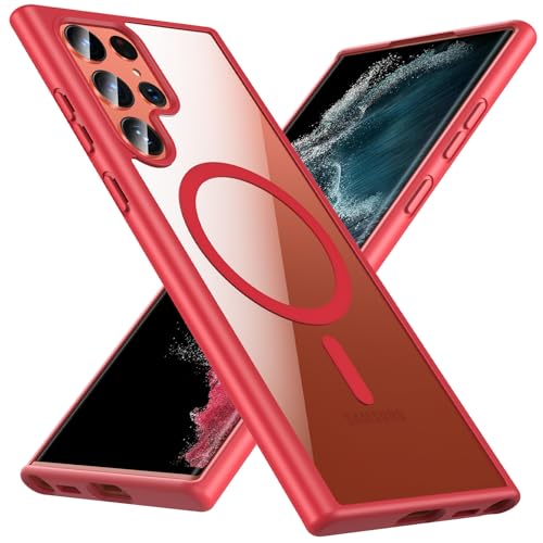 Hensinple for Samsung Galaxy S22 Ultra Case Magnetic, Galaxy S22 Ultra Phone Case [Compatible with Magsafe], Clear Hard Back Slim Shockproof Magnetic Cover Case, Red - color: Red-S22 Ultra, size: Galaxy S22 Ultra 6.8 inch