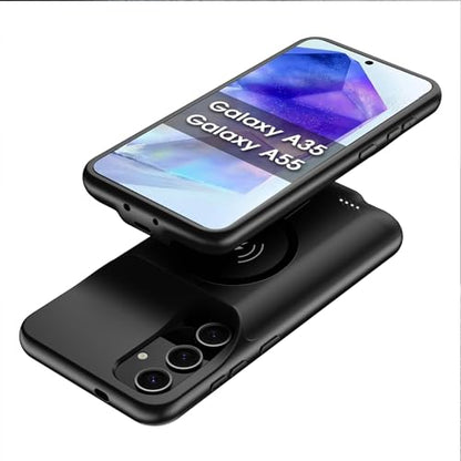 Battery Case for Galaxy A55/A35,High Capacity [12000mAh] Extended Portable Protective Charging Case Backup Compatible with Galaxy A55,Galaxy A35 Wireless Charging Case with 1x Screen Protector-Black