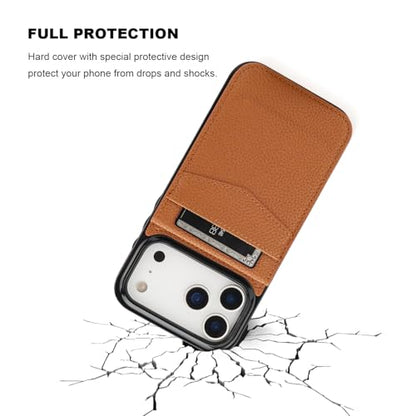 KIHUWEY for iPhone 17 Pro Max Wallet Case Card Holder, Lichee Light Brown | Credit Card Slots, PU Leather, Kickstand, Flip Heavy Duty Protection Cover for Men and Women - color: Lichee Light Brown