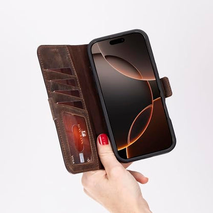 Bayelon Leather Wallet Case for iPhone 16 Pro Max 6.9", Flip Cover Card Holder, iPhone 16 Pro Max Wallet Case, Kickstand Folio Case, MagSafe Compatible Flip Cover, RFID Blocking (Coffee Brown) - color: Dark Brown, size: iPhone 16 Pro Max