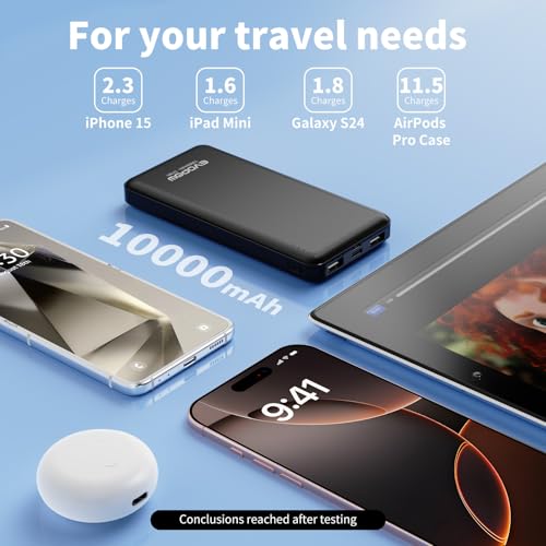 2 Pack Portable Charger, 10000mAh Power Bank, Travel Battery Pack - color: a-Black&White