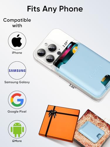 Phone Card Holder, Premium Leather Phone Wallet Stick on, Fit 4 Cards - color: Sky Blue